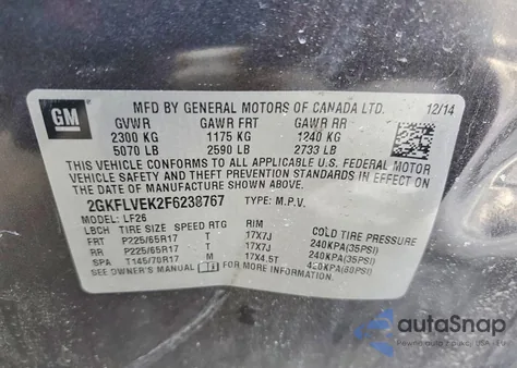 2015 GMC Terrain Sle from USA, damaged, VIN 2GKFLVEK2F6238767